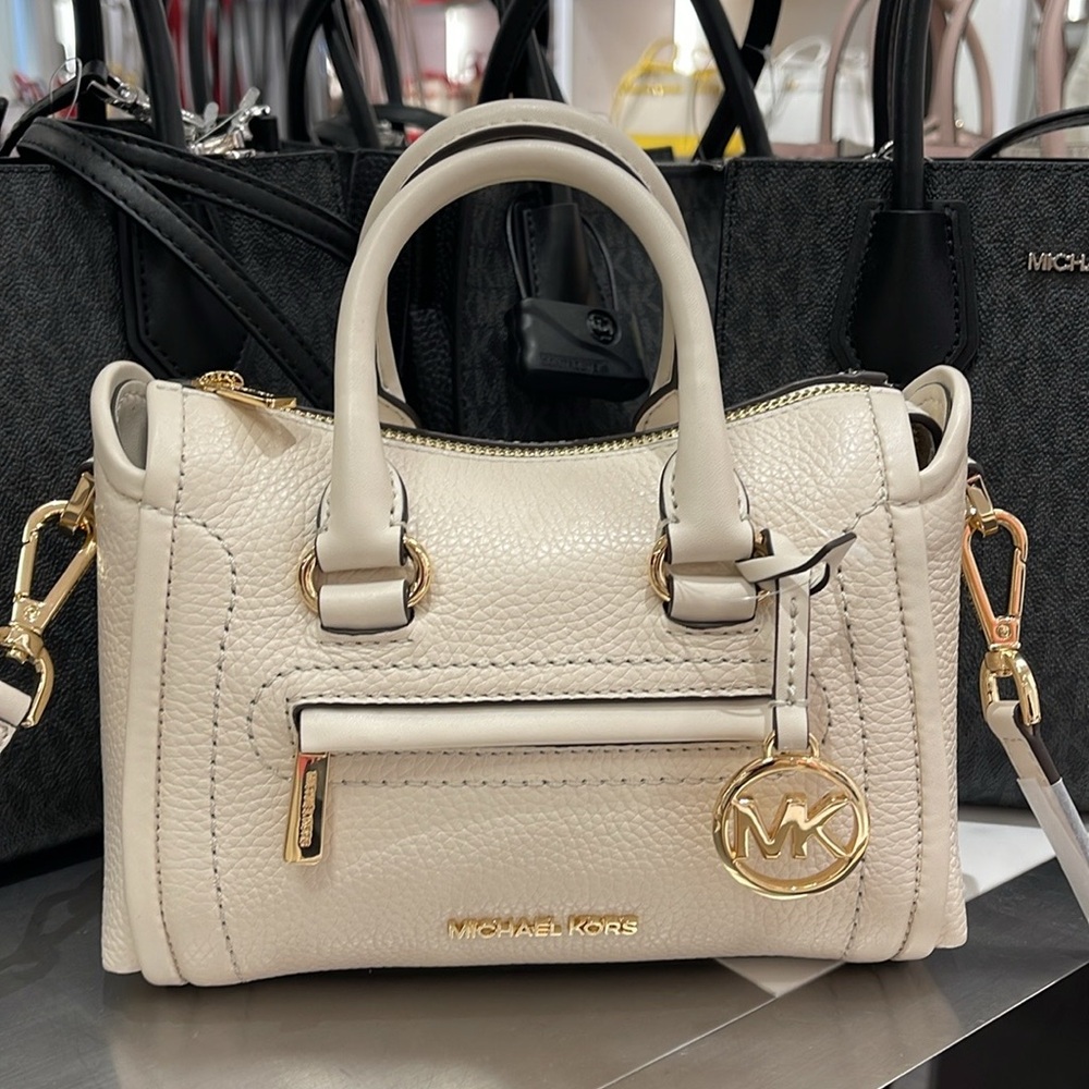 Michael Kors Carine Extra-Small Pebbled Leather Satchel Crossbody 
Light Cream - Picture 12 of 16